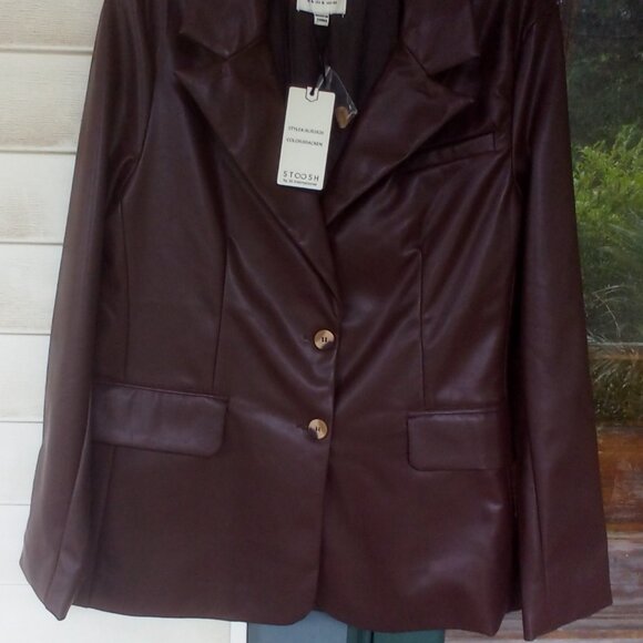 Stoosh Brown Faux Leather Double Breasted Blazer Size: XL NWT - Picture 2 of 10